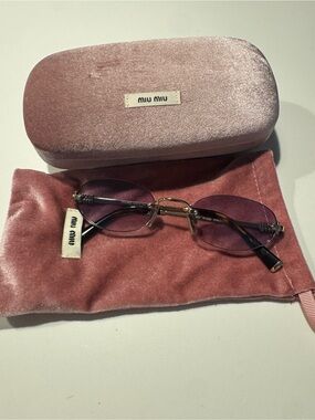 Miu Miu Gold-Trim Purple Gradient Rimless Sunglasses with Pink Velvet Case